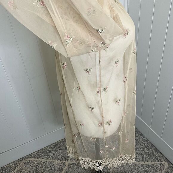 Vintage Johnnie Fedora Women Small Sheer Lace Detail Intimates Cover up Cardigan - Picture 5 of 12
